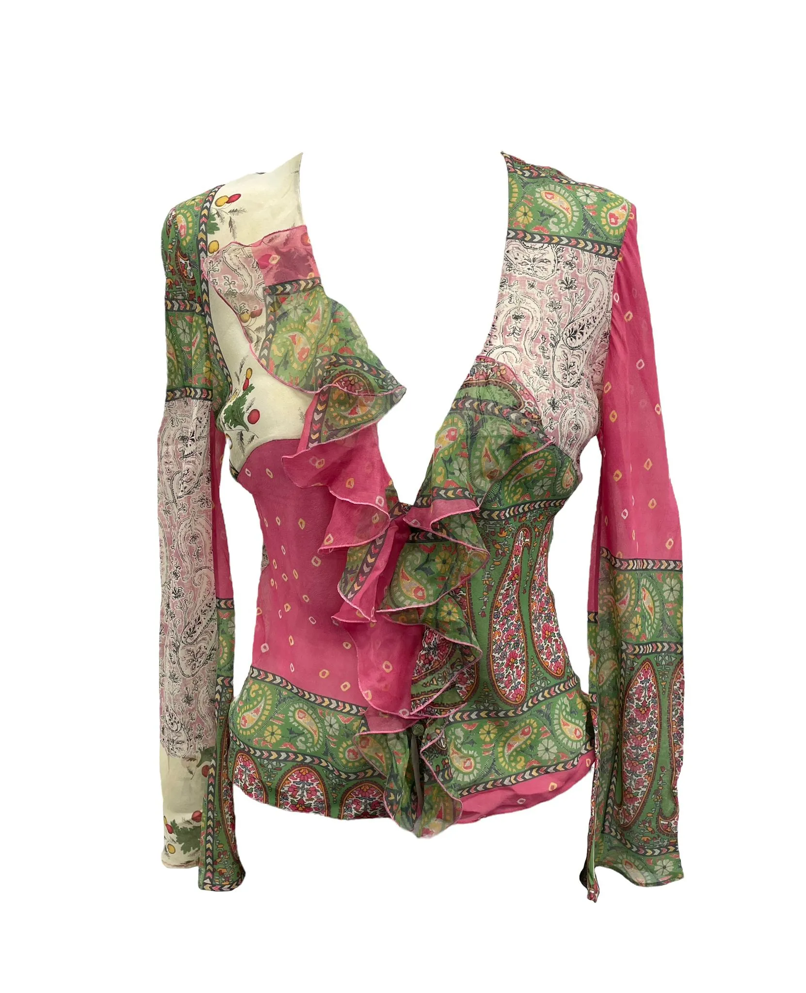 Dior Green Paisley Print Silk Top
