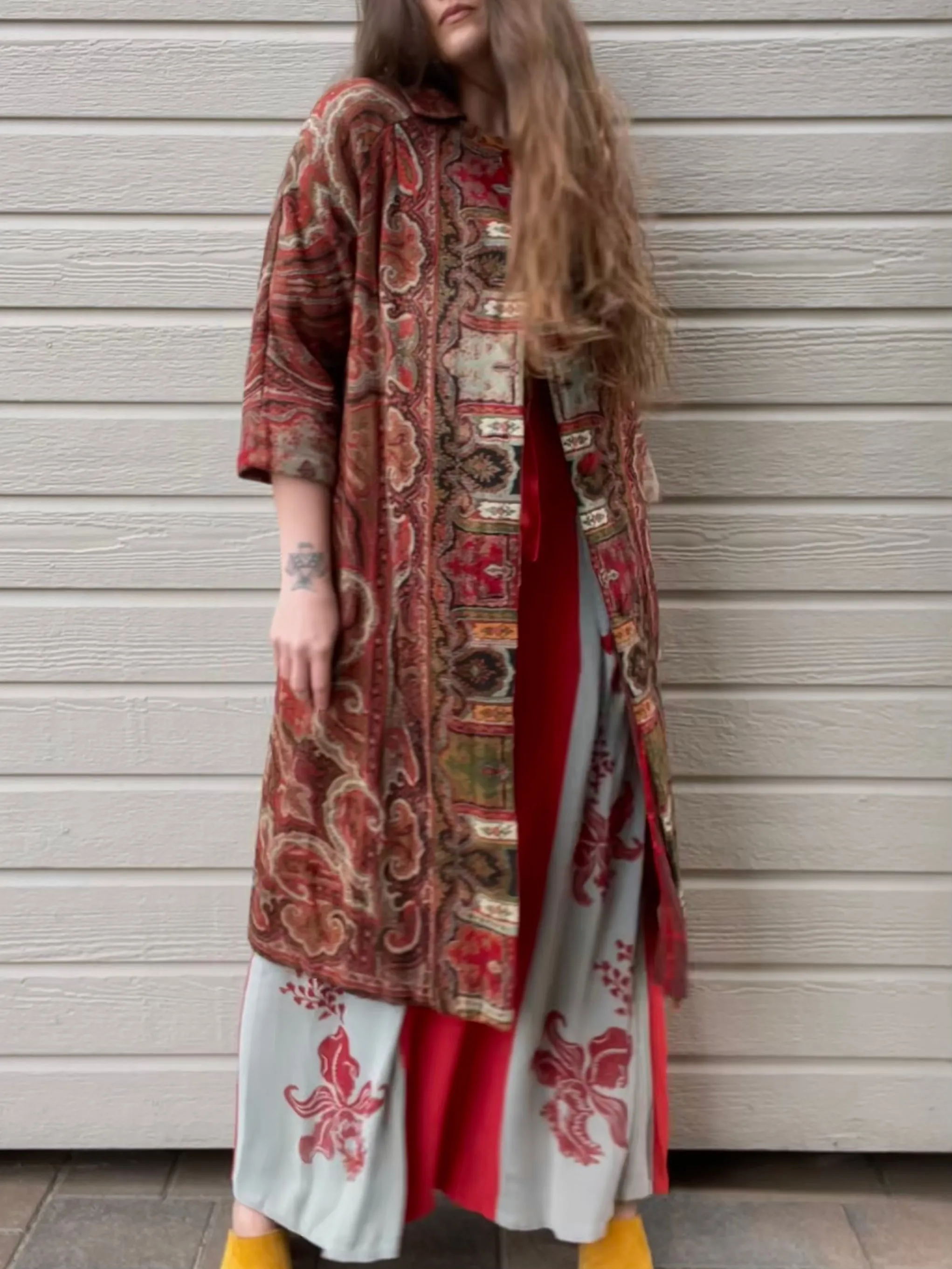 Mid Century Antique Paisley Shawl Turned Coat